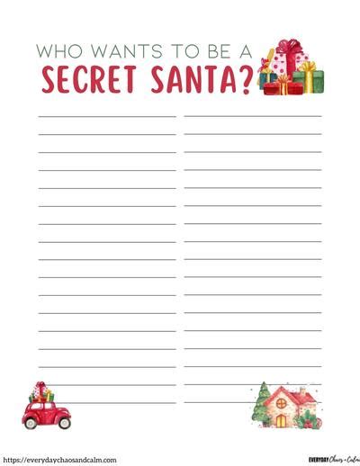 7 Free Printable Secret Santa Sign Up Sheets