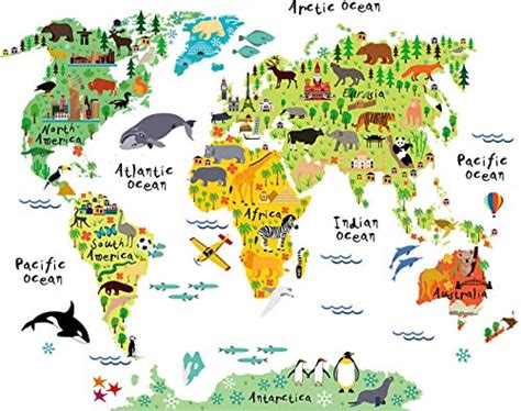 Map Tapestry For Kids Educational Animal Landmarks World Map Wall
