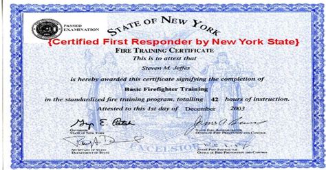 Certified First Responder By New York State