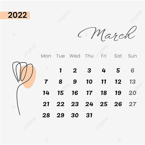 March 2023 Calendar Vector Art Png March 2022 Calendar Minimalist