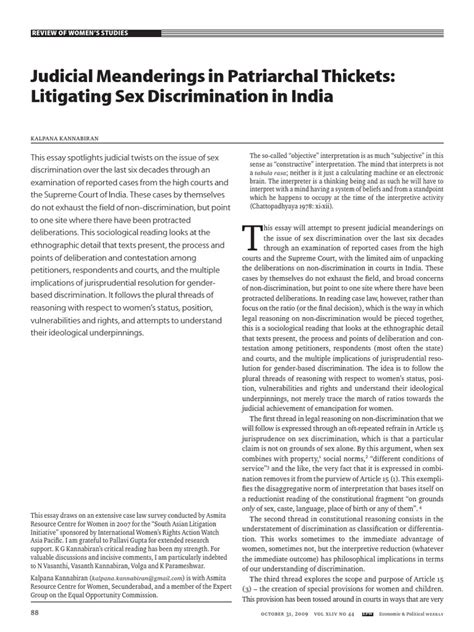 Judicial Meanderings In Patriarchal Thickets Litigating Sex Discrimination In India Pdf