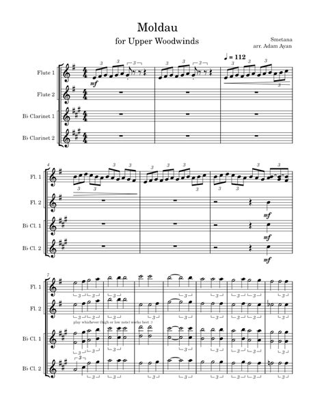 Moldau 6 6 21 Sheet Music For Flute Clarinet In B Flat Woodwind