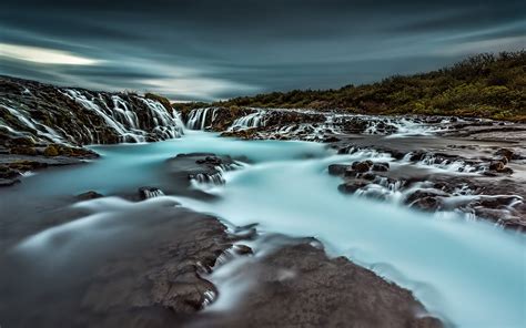 Beautiful Waterfall With Blue Water Iceland Desktop