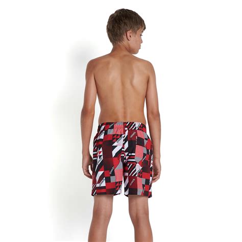 Speedo Boys Printed Leisure 15 Watershort In Blackred Excell Sports Uk