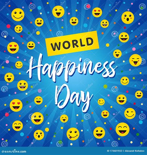 World Happiness Day Smiling Icons Banner Stock Vector Illustration