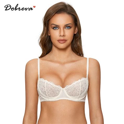 Dobreva Womens Sexy Push Up Floral Lace Bra Plus Size Sheer Balconette