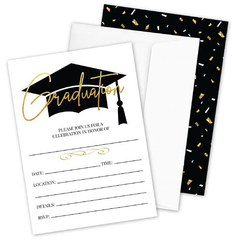 Buy 25 Gold And Black Graduation Party Invitations With Envelopes For