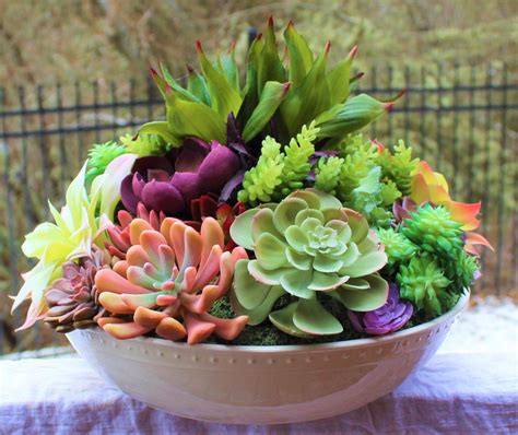 Extra Large Premium Faux Succulents In Shades Of Greens Mauves Pinks