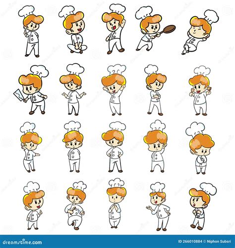 The Chef Cartoon Character Drawing Design For Food Concept Stock Vector