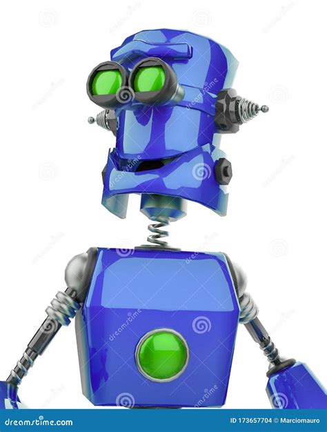 Funny Robot Cartoon Smiling Potrait In A White Background Stock