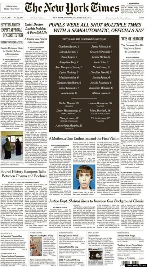 New york times front page dec. New York Times, Other News Outlets Run Newtown Shooting ...