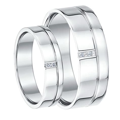 His And Hers 5and7mm 9ct White Gold Diamond Wedding Rings White Gold At