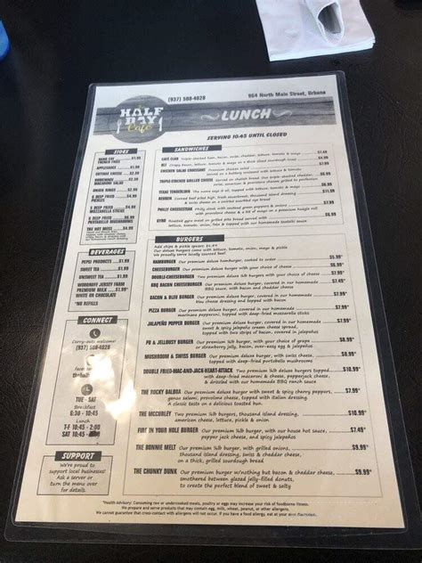 Great wall urbana ohio menu. Menu of The Half Day Cafe in Urbana, OH 43078