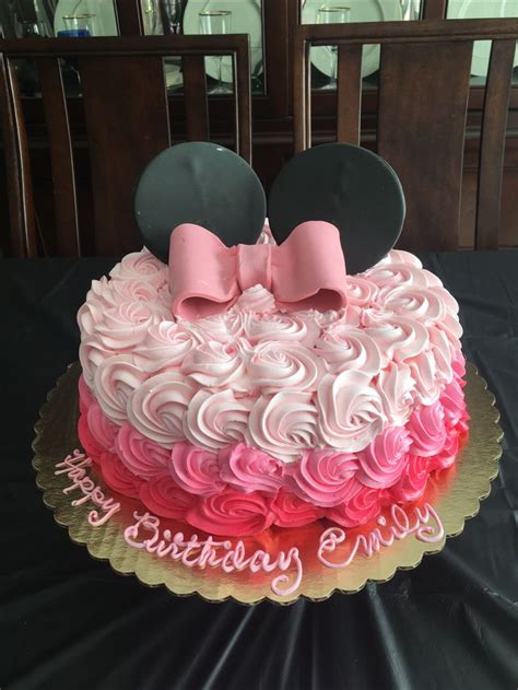 Minnie Mouse Buttercream Ombre Rosette Cake Mueller S Bakery 1st Birthday Cakes Minnie