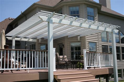 The size of the pergolas rafter is what will give the amount of desired shade, and also weighs the pergola down, making the posts need to be able to hold the weight of the desired rafter size. Pergola On Deck Attached To House | Home Design Ideas