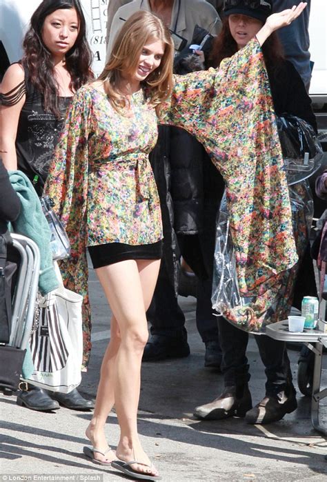 Annalynne Mccord Looks Happy As A Hippy While Parading Her Pins In Floral Ensemble On 90210 Set