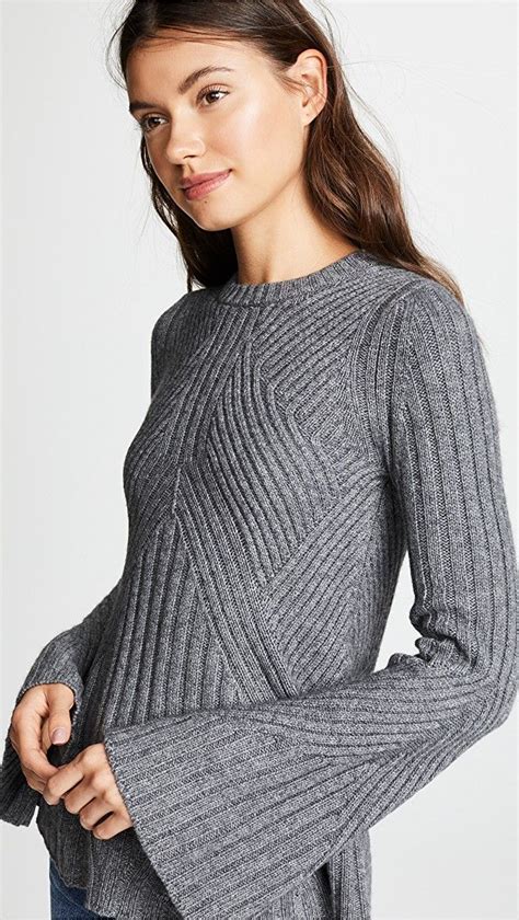 Autumn Cashmere Full Fashion Rib Sweater With Bell Sleeve Ribbed