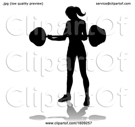 Clipart Of A Silhouetted Woman Working Out With A Barbell With A
