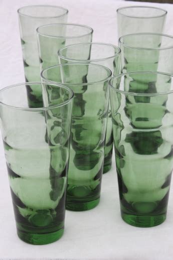 Vintage Set Of Libbey Glasses Tall Cooler Size Ripple Optic Green Glass Coolers