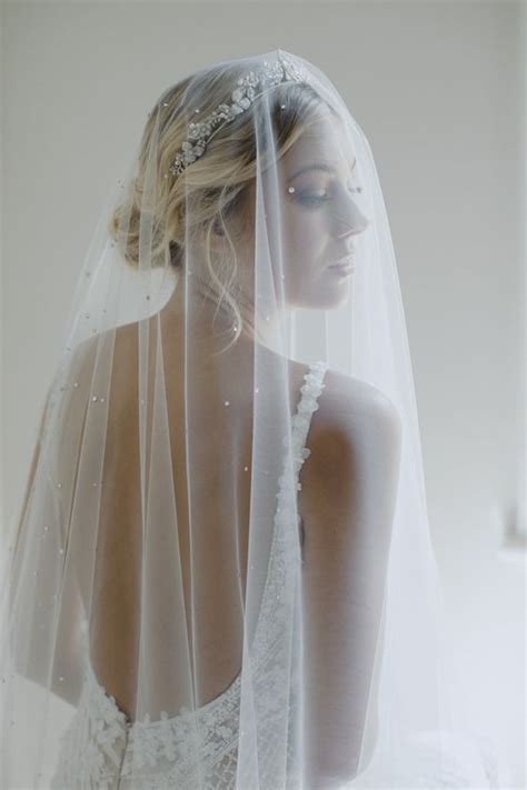Simple Long Mesh Veil Wiith Crystals For Brides Tania Maras Headpiece