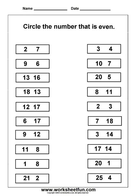 Even Numbers Worksheet Kindergarten