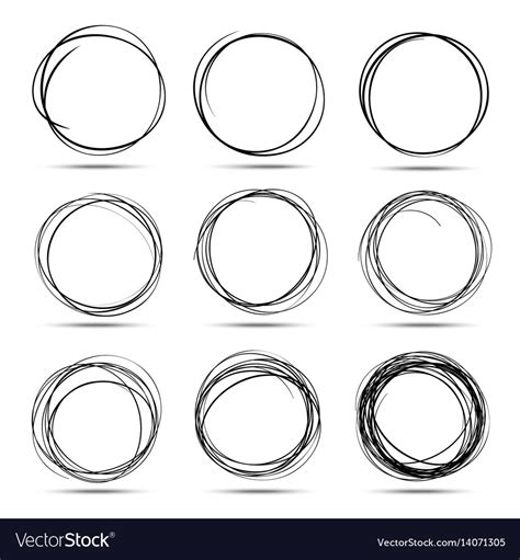 Set Of 9 Hand Drawn Scribble Circles Royalty Free Vector