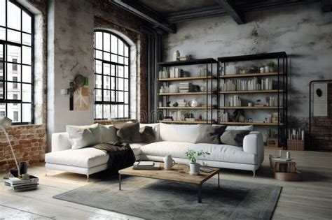 Interior Of Modern Loft Style Living Room Ai Generated Stock Image