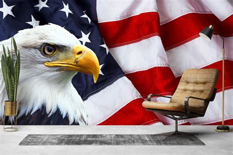American Flag And Bald Eagle Wall Mural Wallpaper Ws 42545 Ebay