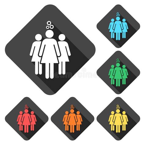 Group Of Three Women Icons Set With Long Shadow Stock Illustration