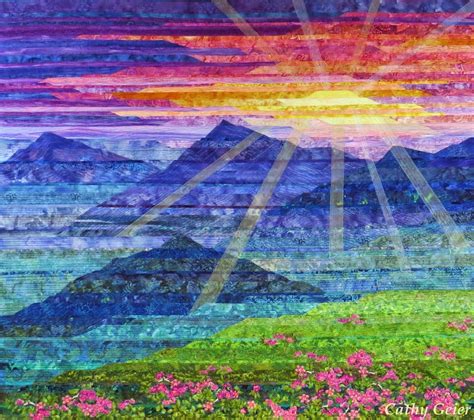 Carpathian Mountain Sunset Cathy Geier Strip Pieced Landscape Quilt