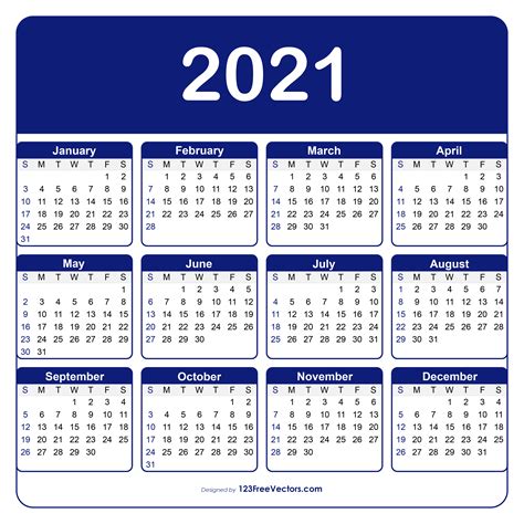 123freevectors Calendar Free Download Printable Yearly Calendar 2021 Ai