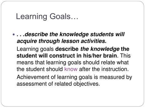 Ppt Learning Goals Objectives And State Standards Powerpoint