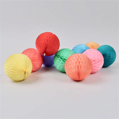 Honeycomb Paper Balls 8cm Diameter Pastel Rainbow Pack Of 10