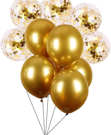 Fks 10 Pack Latex Balloon Gold Confetti Balloons Metallic Golden Balloons For Birthday Wedding