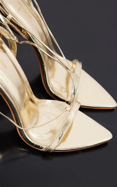 Gold Metallic Pu Point Toe High Heeled Sandals Prettylittlething