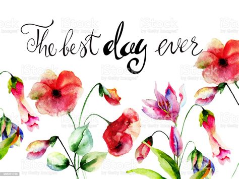 Decorative Summer Flowers With Title The Best Day Ever Stock