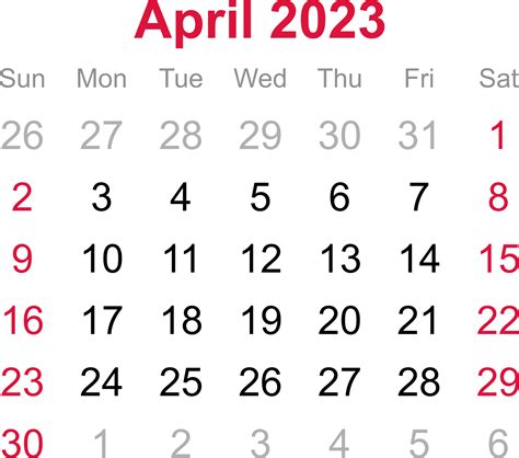 April Calendar Of 2023 On Transparency Background 12707623 Png