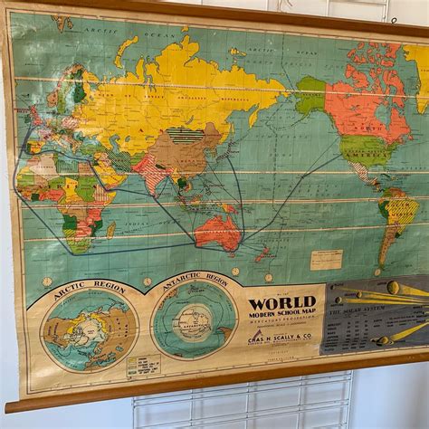 Original 1960s World Map It Bears Many Marks Of Use And Age But Is A