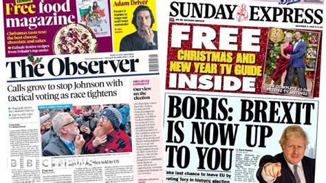 Newspaper Headlines Anti Tory Tactical Vote And Brexit Is Now Up To