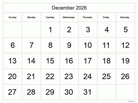 Printable December 2026 Calendar Free Printable Calendars