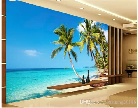 Hd Sunshine Sea Beach Coconut Tree Tv Background Wall Wall Mural Photo