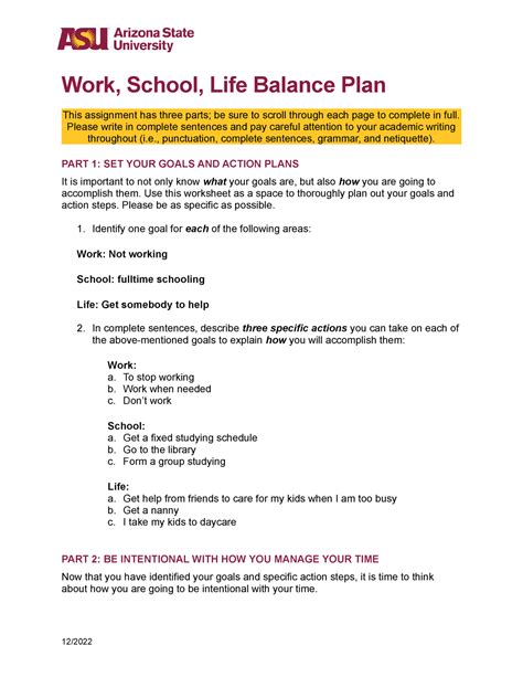 Work School Life Balance Plan 12 Work School Life Balance Plan