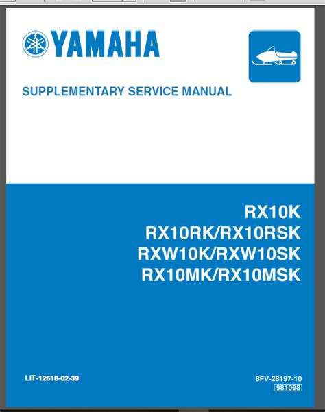 Yamaha Rx10k Rx10rk Rx10rsk Rxw10k Rxw10sk Rx10mk Rx10msk Supplementary