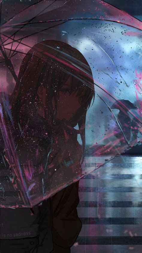 Download Wallpaper 720x1280 Girl Umbrella Anime Rain Street Night Samsung Galaxy Mini S3