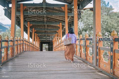 a traditional clothing bhutanese woman entering punakha dzong on october 7th year 2022 stock