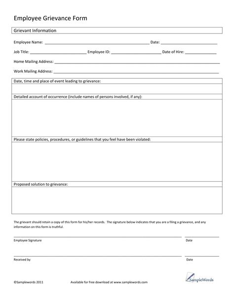 Printable Grievance Forms For Home Printable Forms Free Online