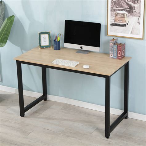 Corner Computer Desk Home Office Desk With Wood Desktop And Metal Frame