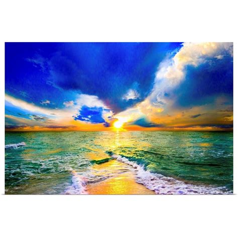 Colorful Sunset Over Ocean Beautiful Poster Art Print Coastal Home
