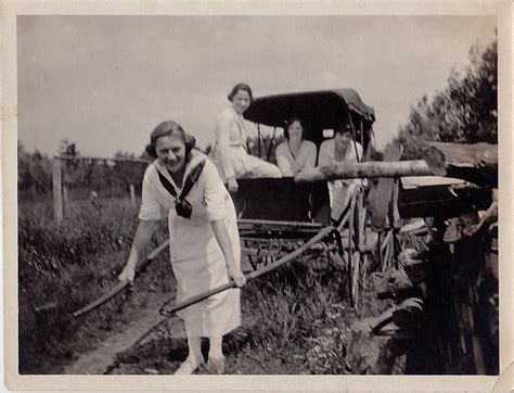 Old Antique Photograph Woman Pulling Carriage With Other Women Riding