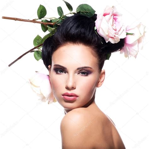 Woman With Flowers In Hair Stock Photo Valuavitaly 88997396